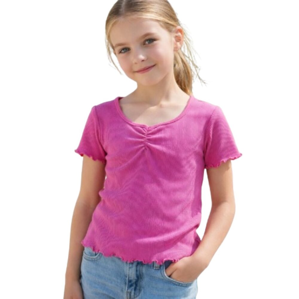 Art Class Girls Ribbed Top Pink Lettuce Edge Short Sleeve Size M 8